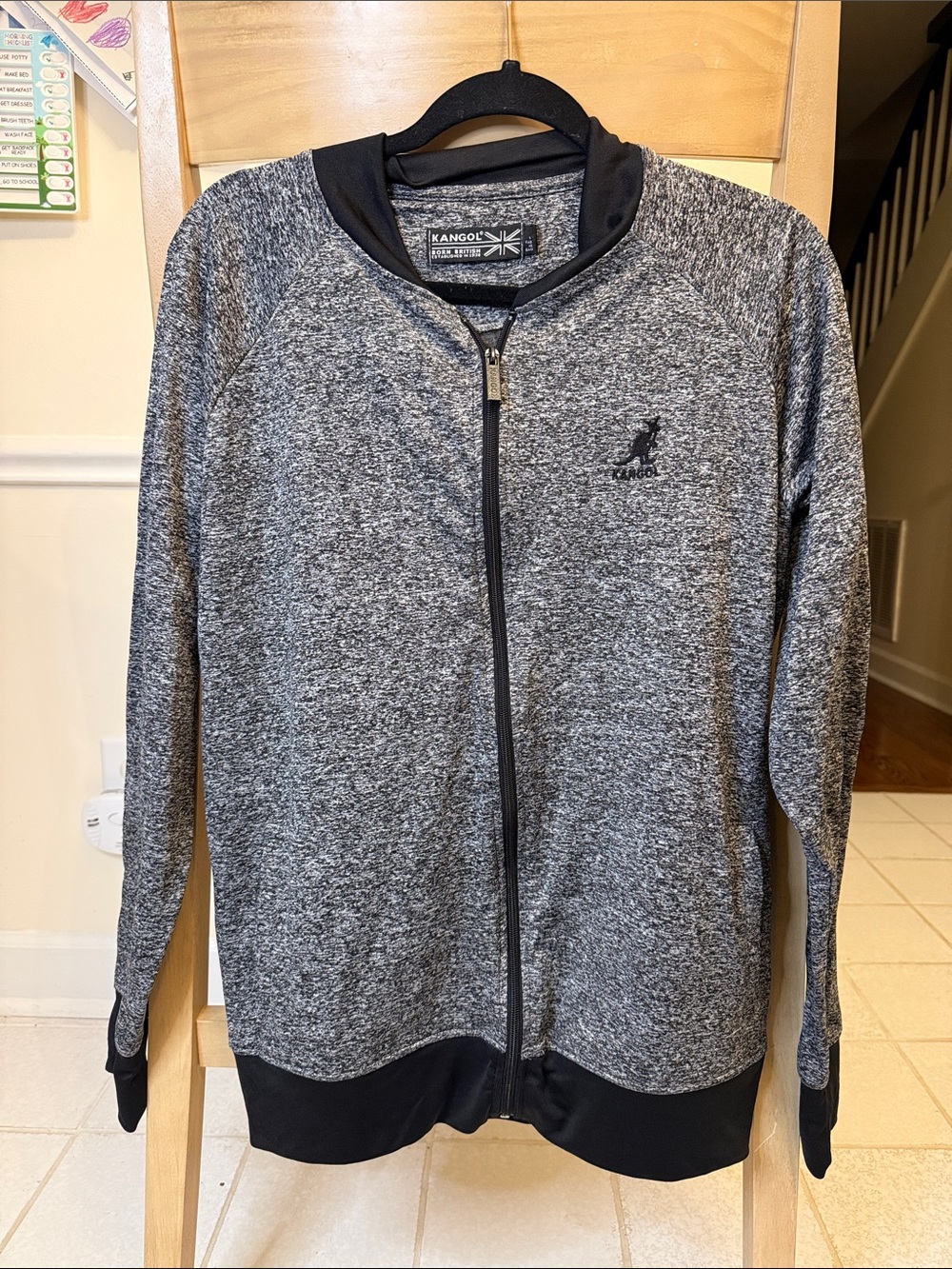 Kangol Men's Gray Marled Zip-Up Sweater with Black Trim